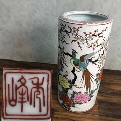 PH7/86　秀峰 傘立て 陶器 花 鳥 中古 小物入れ 壺 置...