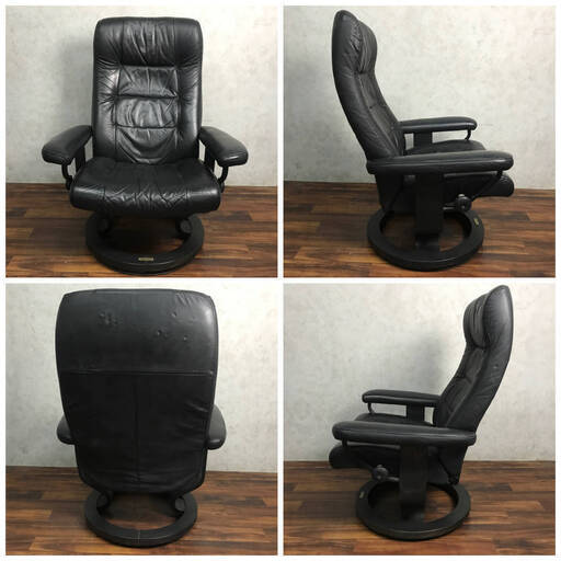 wa2/12 ジャンク品 EKORNES ストレスレスチェア オットマン付き 本革