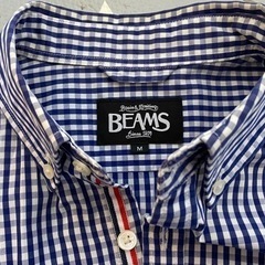 BEAMS ギンガムチェック青白 長袖 Mサイズ ボタンダウンシャツ