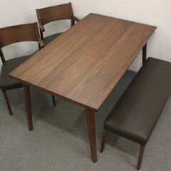 筑波産商 デニッシュ/トルタ 幅135cm ダイニングセット ベンチ 椅子2脚 ファミリー向け ウォールナット   中古家具 店頭引取歓迎 R5332)