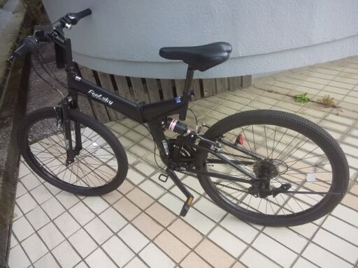 自転車：(新品同様品) 26インチ・折り畳み式・18段ギア・ダブルサスペンション・黒色