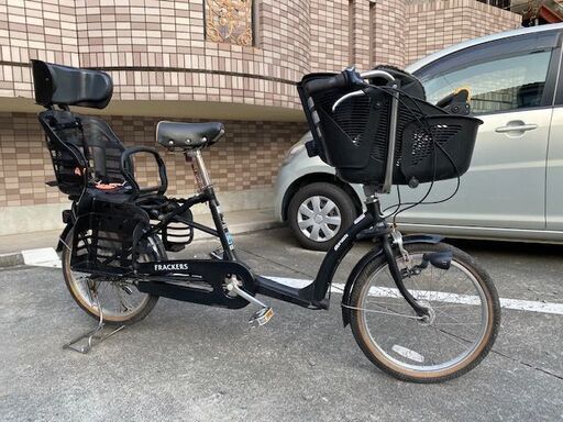 丸石サイクル　中古３人乗り対応自転車　前方後方チャイルドシート付きママチャリ　20インチ　ブラック　鹿児島市