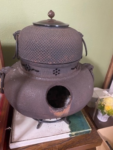 骨董　南部鬼面茶釜フルセット