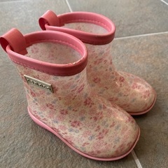 花柄　長靴　ピンク　14cm