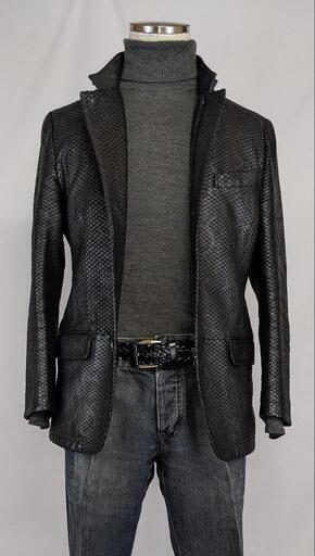 【美品】LANVIN COLLECTION・メンズ、パイソン柄ラムレザージャケット
