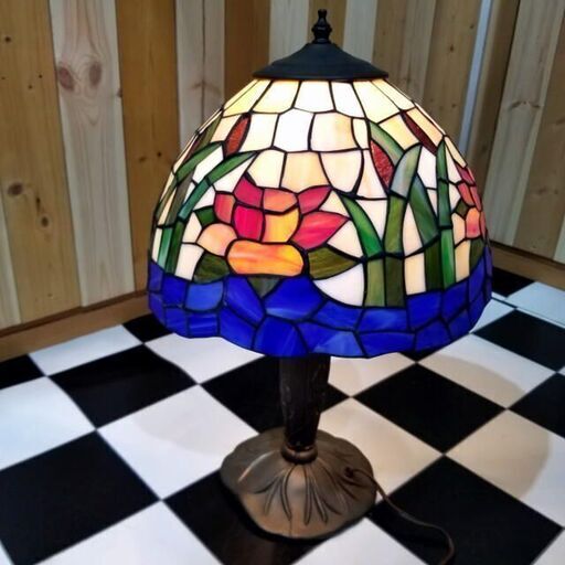 アンティーク/レトロ　 Stained glass lamp/ステンドグラスランプ　花柄　照明　ランプ