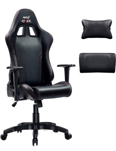 ゲーミングチェア 座椅子 オフィスチェアリクライニングチェアヘッドレスト高さ調整機能(black)（新品未使用）（原価24800）