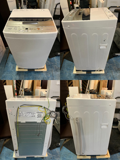 【成約済】$　【高年式】2020年　AQUA　全自動電気洗濯機　4.5kg　風乾燥機能　おしゃれ着コース　槽洗浄　AQW-S45H　ホワイト　給排水ホース付属