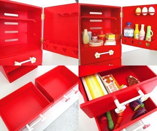 マザーガーデン 木製 冷蔵庫 野いちご 赤 おままごとセット 卵 野菜