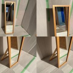 木製　ミラー　鏡　幅30㎝　奥行38㎝　高さ140㎝