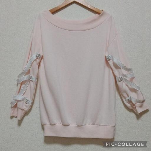 Ank Rouge アンクルージュ オーバーサイズオフショルロングトレーナーピンクmサイズ シロクマ 郡山富田のトレーナー レディース の中古 古着あげます 譲ります ジモティーで不用品の処分