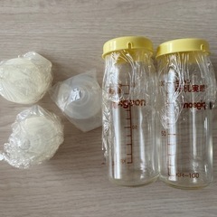 【ネット決済】ガラス製哺乳瓶100ml 2本　乳首3つ