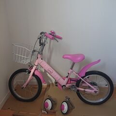 子供用自転車（ピンク）補助輪付き中古　初めての自転車練習に　16...
