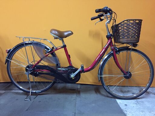 《レンタサイクル店使用　自転車整備士整備済み！》NO.123中古車　26インチ　Panasonic　電動アシスト車　レッド　バッテリー新品8.9ah
