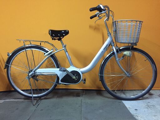 《レンタサイクル店使用　自転車整備士整備済み！》NO.124中古車　26インチ　Panasonic　電動アシスト車　シルバー　新品同様バッテリー純正8.9ah