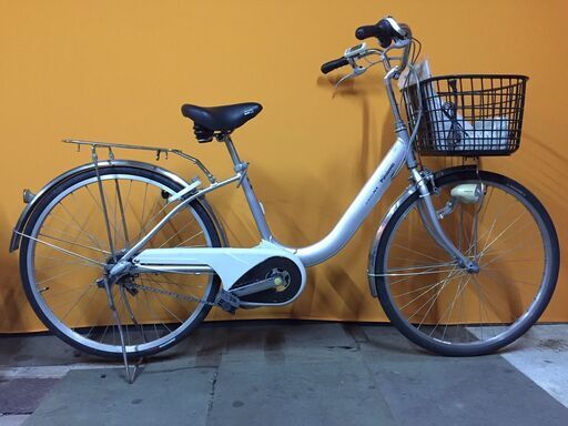 レンタサイクル店使用　自転車整備士整備済み！》NO.126中古車　26インチ　Panasonic　電動アシスト車　シルバー　バッテリー新品8.9ah付