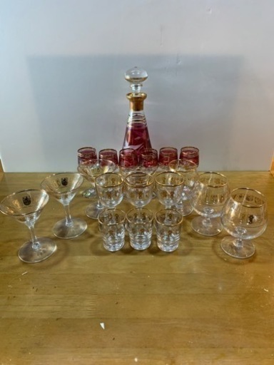 チェコ製　ボヘミアグラスセット　デキャンタ　ワイングラス