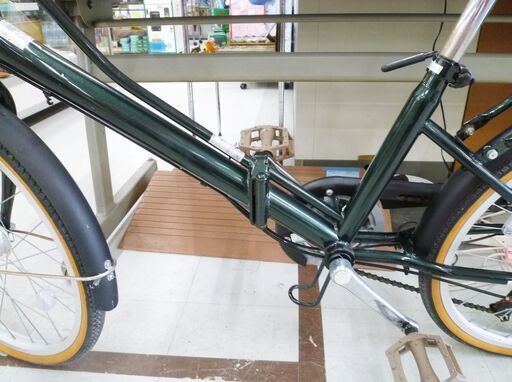 折りたたみ自転車 20インチ 6段変速 カゴ付き グリーン シティサイクル