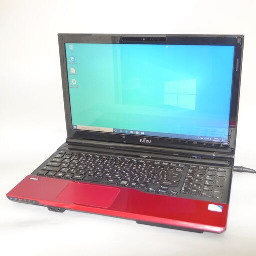 大容量HDD-750G Wi-Fi有 赤色 ノートパソコン 15.6型 富士通 AH42/J  Pentium 4GB DVDRW 無線 Bluetooth webカメラ Win10 Office