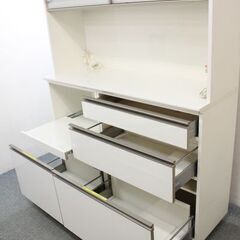 綾野 キッチンボード ジュエル ハイカウンタータイプ ホワイト ハイグロスシート モイス 幅140   中古家具 店頭引取歓迎 R5433)