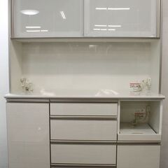 綾野 キッチンボード バリオ ハイカウンタータイプ ホワイト ハイグロスシート モイス 幅140   中古家具 店頭引取歓迎 R5434)