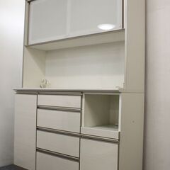 綾野 キッチンボード バリオ ハイカウンタータイプ ホワイト ハイグロスシート モイス 幅140   中古家具 店頭引取歓迎 R5434)