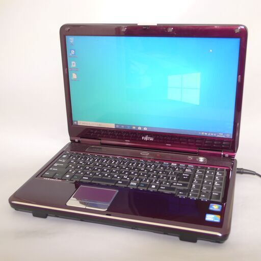 大容量HDD-500GB Wi-Fi有 あずき色 紫 ノートパソコン 15.6型 FUJITSU 富士通 NF/G50 中古良品 Core i3 4GB DVDRW 無線 Win10 Office