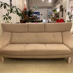 宇都宮でオシャレな家具を探すなら『オトワリバース！』カリモク karimoku UU46 ラムース生地 ソファ 3シーター オットマン付き 中古品