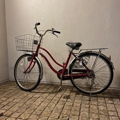 【中古24インチ】赤い自転車 讓渡証明書 防犯登録有り
