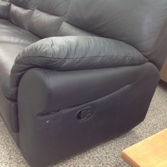 Enzo Dambrosio ブラック 革製 3人掛け リクライニングソファー【9650029】