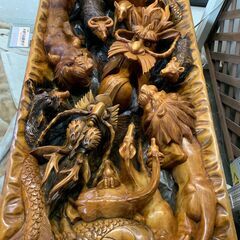 ★来店限定★　■木彫りガラステーブル　高級座卓　彫刻　骨董　※配達制限有