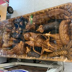 ★来店限定★　■木彫りガラステーブル　高級座卓　彫刻　骨董　※配達制限有