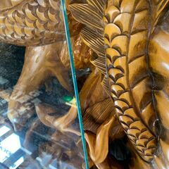 ★来店限定★　■木彫りガラステーブル　高級座卓　彫刻　骨董　※配達制限有