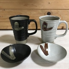 ビアーカップと小皿のセット　雅京窯