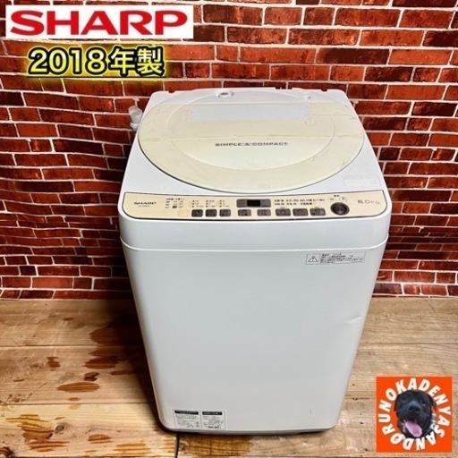 【当日可能‼️】SHARP 全自動洗濯機 6.0kg✨2018年製 穴無し槽⭕️ 訳アリ破格‼️ 配送無料