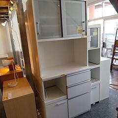 松田家具☆ホワイト 鏡面仕上げ キッチンボード 食器棚 キッチン収納41203