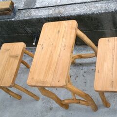 ﾃｰﾌﾞﾙ、椅子3点ｾｯﾄ　小型、流木製(3)