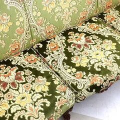 札幌市/清田区 金華山織 3人掛けソファ ロココ式 アンティーク調 ヨーロピアン 透かし堀り/鋲打ち/布地 肘掛け椅子