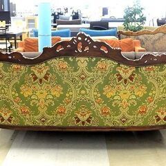 札幌市/清田区 金華山織 3人掛けソファ ロココ式 アンティーク調 ヨーロピアン 透かし堀り/鋲打ち/布地 肘掛け椅子
