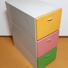 衣装収納棚　3段　収納ボックス　収納ケース　スチール　3色カラー