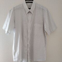 ■③半袖ワイシャツ　Yシャツ　ボタンダウン　白　ストライプ　XL■