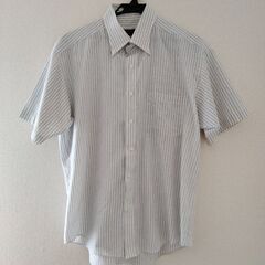 ■④半袖ワイシャツ　Yシャツ　ボタンダウン　白　ストライプ　形状...