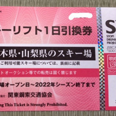 群馬県・栃木県・山梨県スキー場一日券　チケット1枚