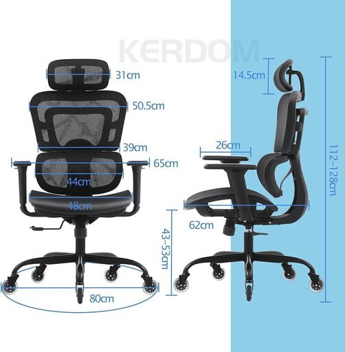 黒　新品/展示品　定価　２３０００円　KERDOM 全面メッシュチェア ワークチェア オフィスチェア リクライニングチェア 人間工学椅子 デスクチェア テレワーク 3Dアームレスト 可動式ヘッドレスト ロッキング 360度回転 多機能 通気性 事務 おしゃれ