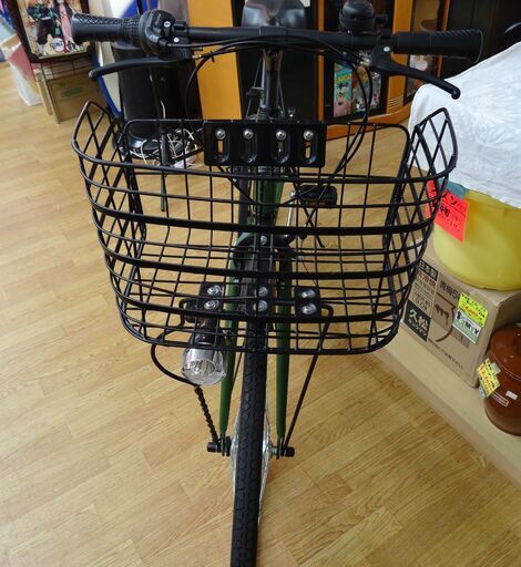 27インチ 自転車 6段変速 グリーン シティサイクル  ROGRESS 鍵付き  カゴ ライト 西岡店