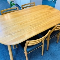 美品】ダイニングテーブルセット オークライフ 楕円テーブル 天然木