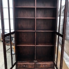北海道民芸家具 ガラス書棚 W1000×380×H1900 アンティーク ガラス
