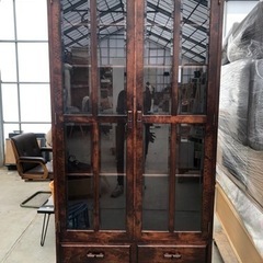 北海道民芸家具 ガラス書棚 W1000×380×H1900 アンティーク ガラス