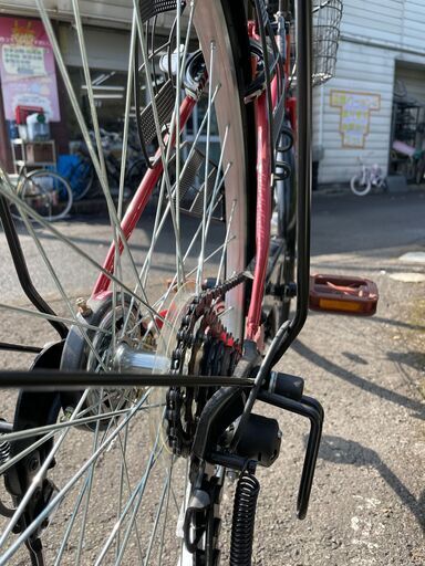 自転車 No.383 シティサイクル 27インチ レッド 6段切替 LEDオート