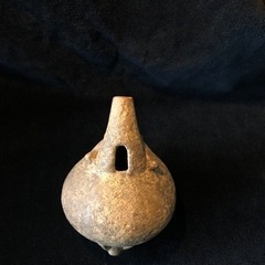 中米コスタリカ　黒色動物丸形笛　発掘出土品　市川清鑑定箱付　古美術　民族楽器